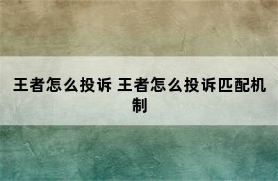 王者怎么投诉 王者怎么投诉匹配机制